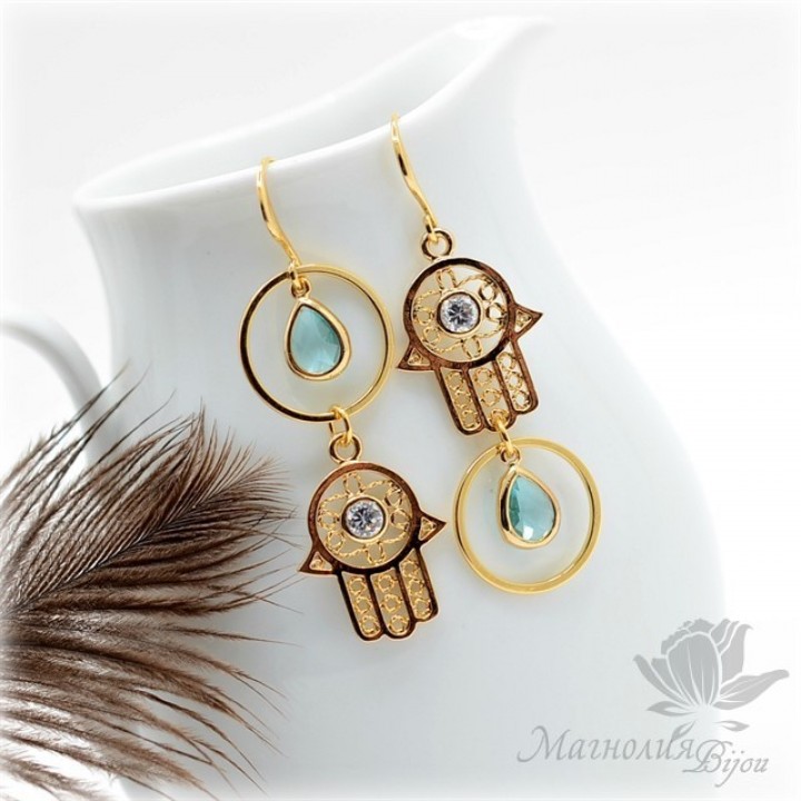 СЕРЬГИ "Хамса", позолота 14 карат