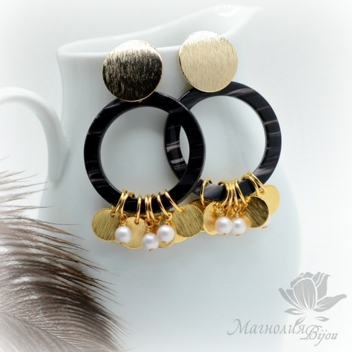 СЕРЬГИ с пластиком №2, позолота 14 карат