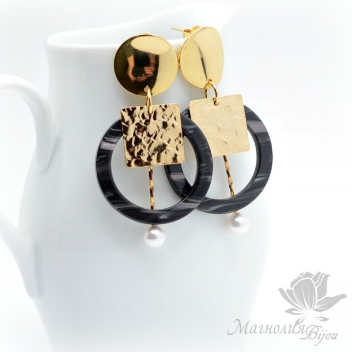 СЕРЬГИ с пластиком №1, позолота 14 карат