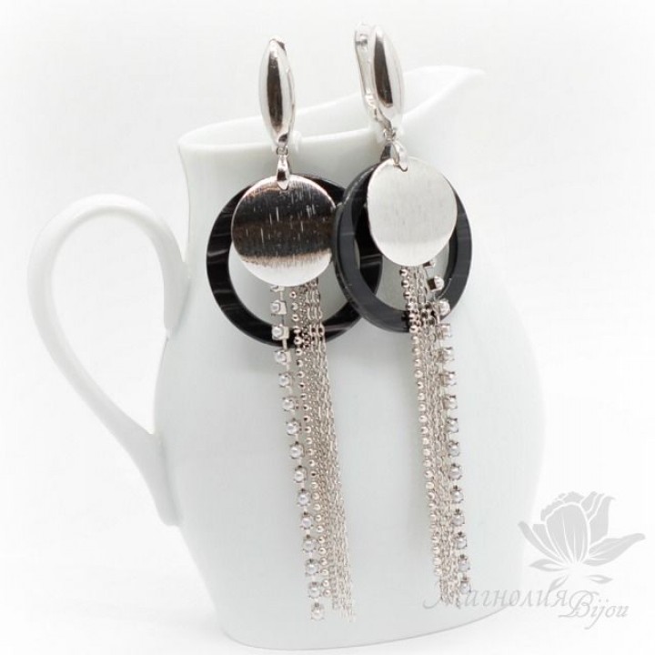 СЕРЬГИ с пластиком №3, родиевое покрытие