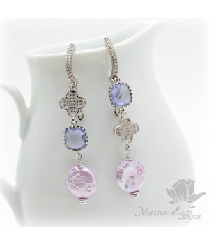 СЕРЬГИ жемчужные "Сирень", родиевое покрытие