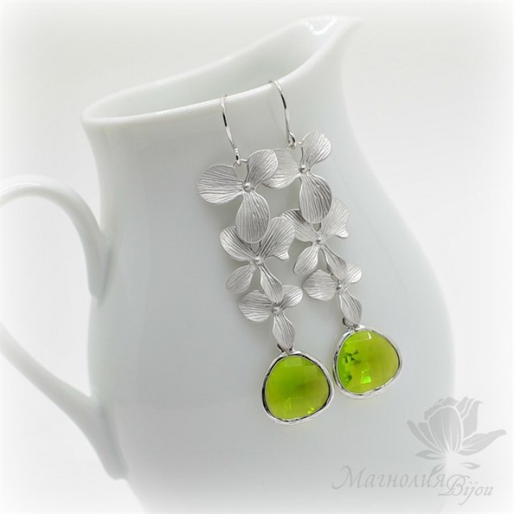 СЕРЬГИ с подвесками, родиевое покрытие