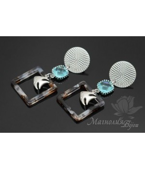 СЕРЬГИ "Аквариум", родиевое покрытие