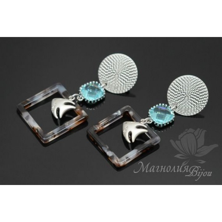 СЕРЬГИ "Аквариум", родиевое покрытие