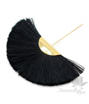 Шёлковая кисть-веер "BLACK" с пином(позолота 16 карат)