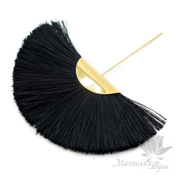 Шёлковая кисть-веер "BLACK" с пином(позолота 16 карат)