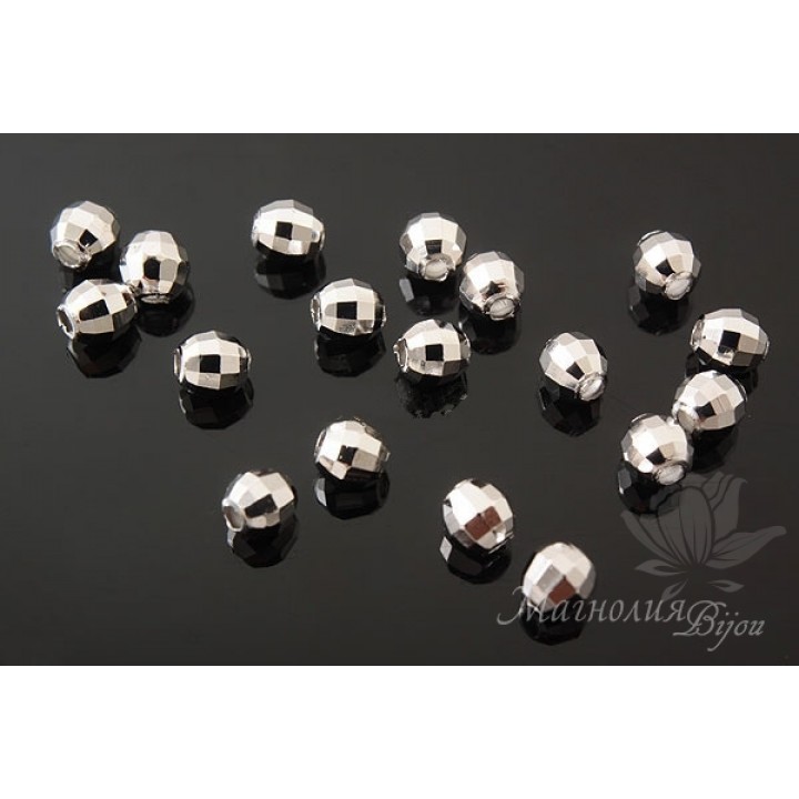 БУСИНА граненая 3мм, серебро 925 пробы + родиевое покрытие