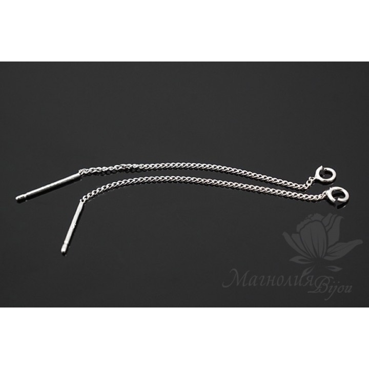 Швензы "Цепочки", серебро 925 пробы + родиевое покрытие