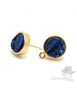 ПУССЕТЫ с друзами агата "Montana" круглые, позолота