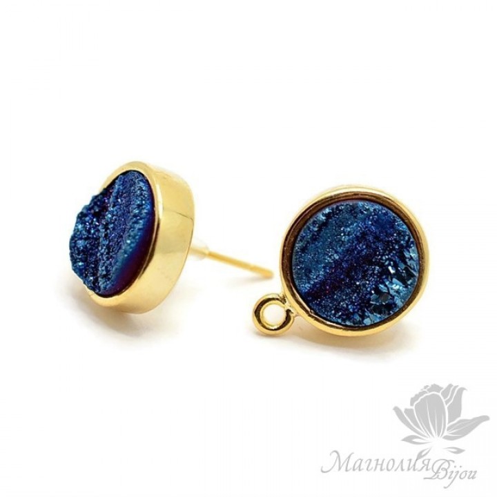 ПУССЕТЫ с друзами агата "Montana" круглые, позолота