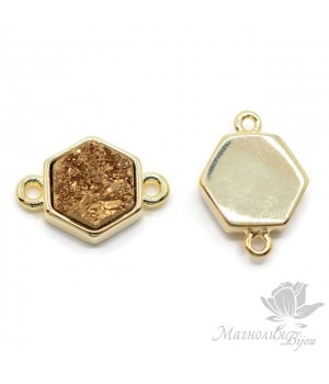 КОННЕКТОР с друзой пирита шестигранный, "золотой", позолота 18 карат
