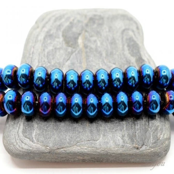 ГЕМАТИТ "Рондель 10мм", с титановым покрытием, цвет синий, 10 штук