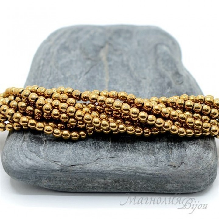 Гематит 3мм с титановым покрытием  золото, 50 штук