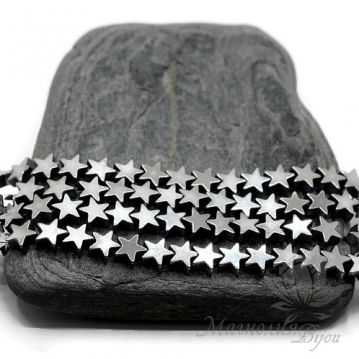 Гематит "Star" с титановым покрытием 6мм, цвет "никель", 10 штук