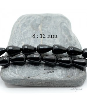 ЧЁРНЫЙ АГАТ капля 8 : 12мм, 2 штуки