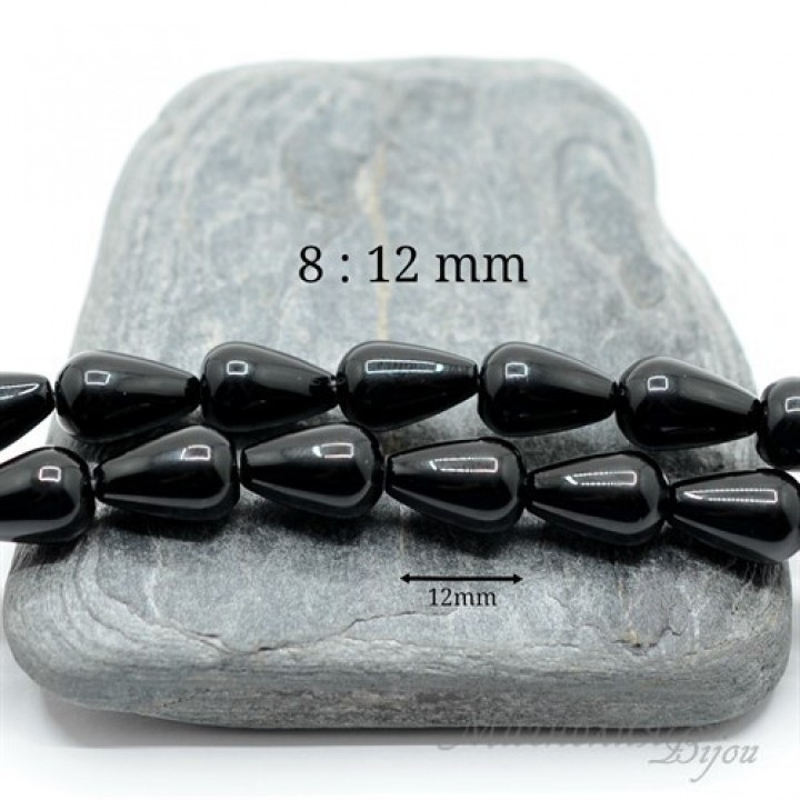 ЧЁРНЫЙ АГАТ капля 8 : 12мм, 2 штуки
