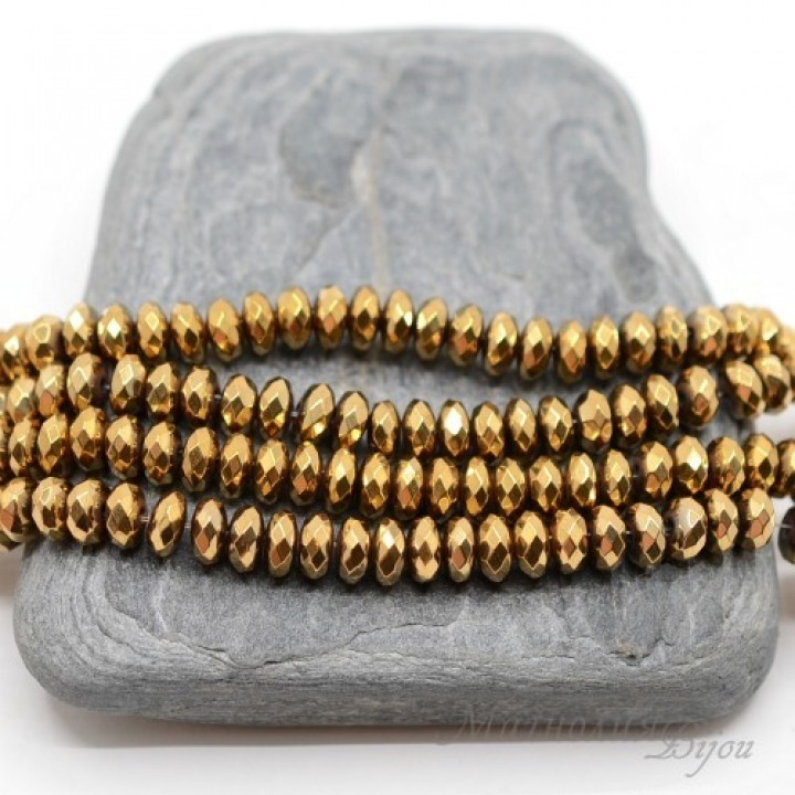 Гематит рондель 3:6мм с титановым покрытием золото, 10 штук